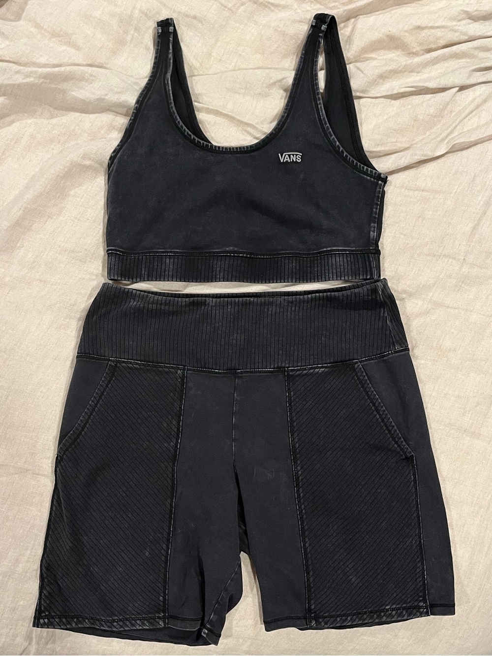 Vans Athleisure Black Distressed High-Waist Bike Shorts Sports Bra